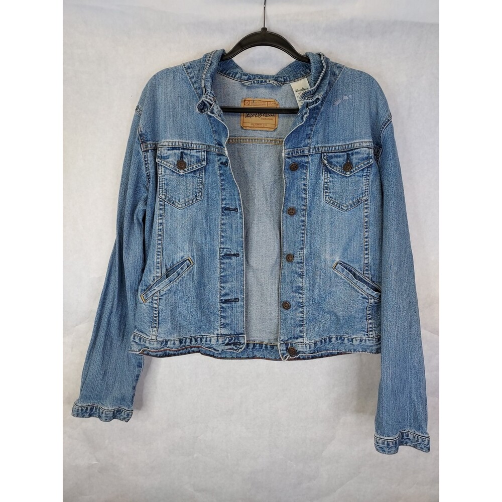 LEVI STRAUSS Signature Jean Jacket Girls L 12/14 Trucker Denim Patches Grunge - Picture 2 of 16